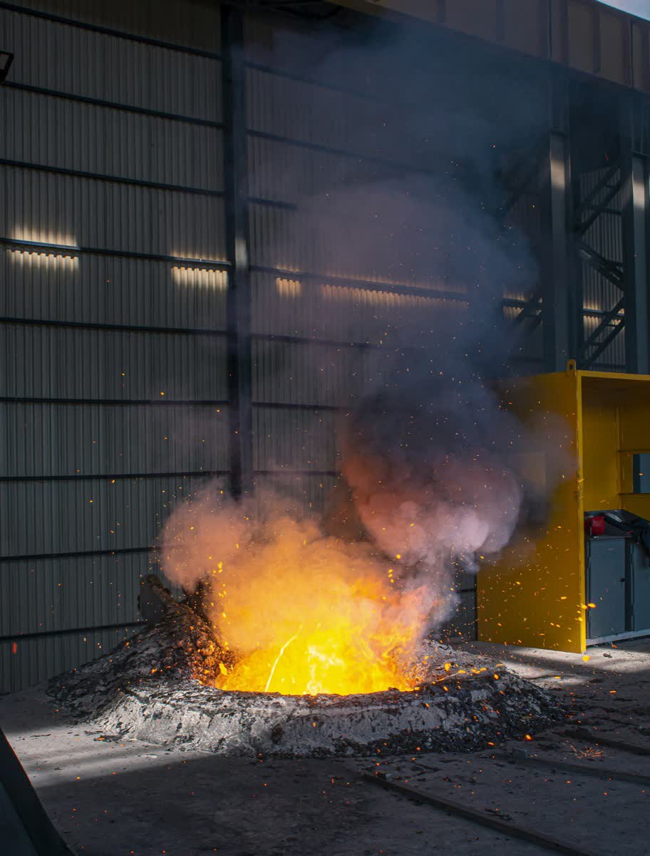 Close-up of molten metal pools within an electron beam source showing uniform heating.